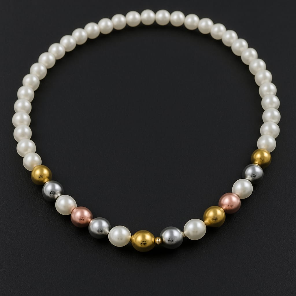 COLLAR PERLAS BLANCO/3 OROS INTERCALADO